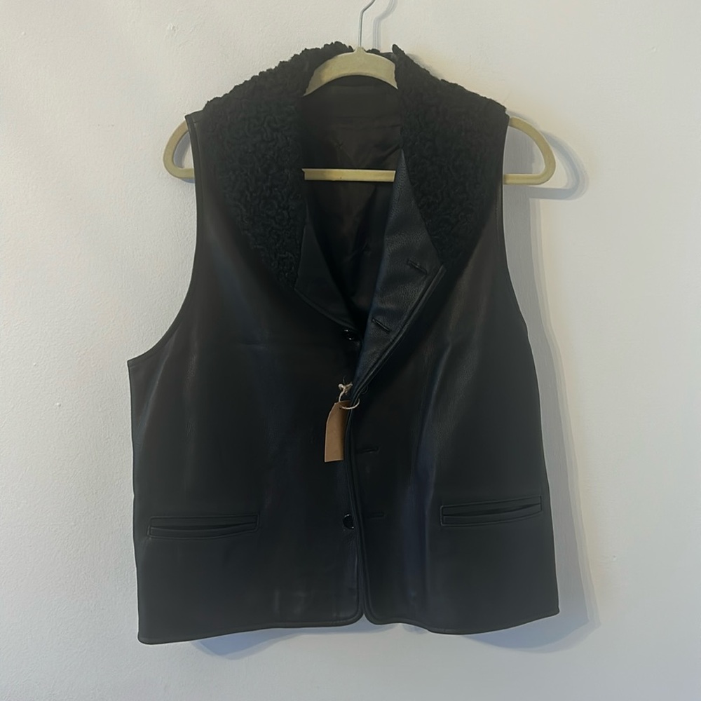 Vintage 80’s Leather and Wool Vest Black Medium